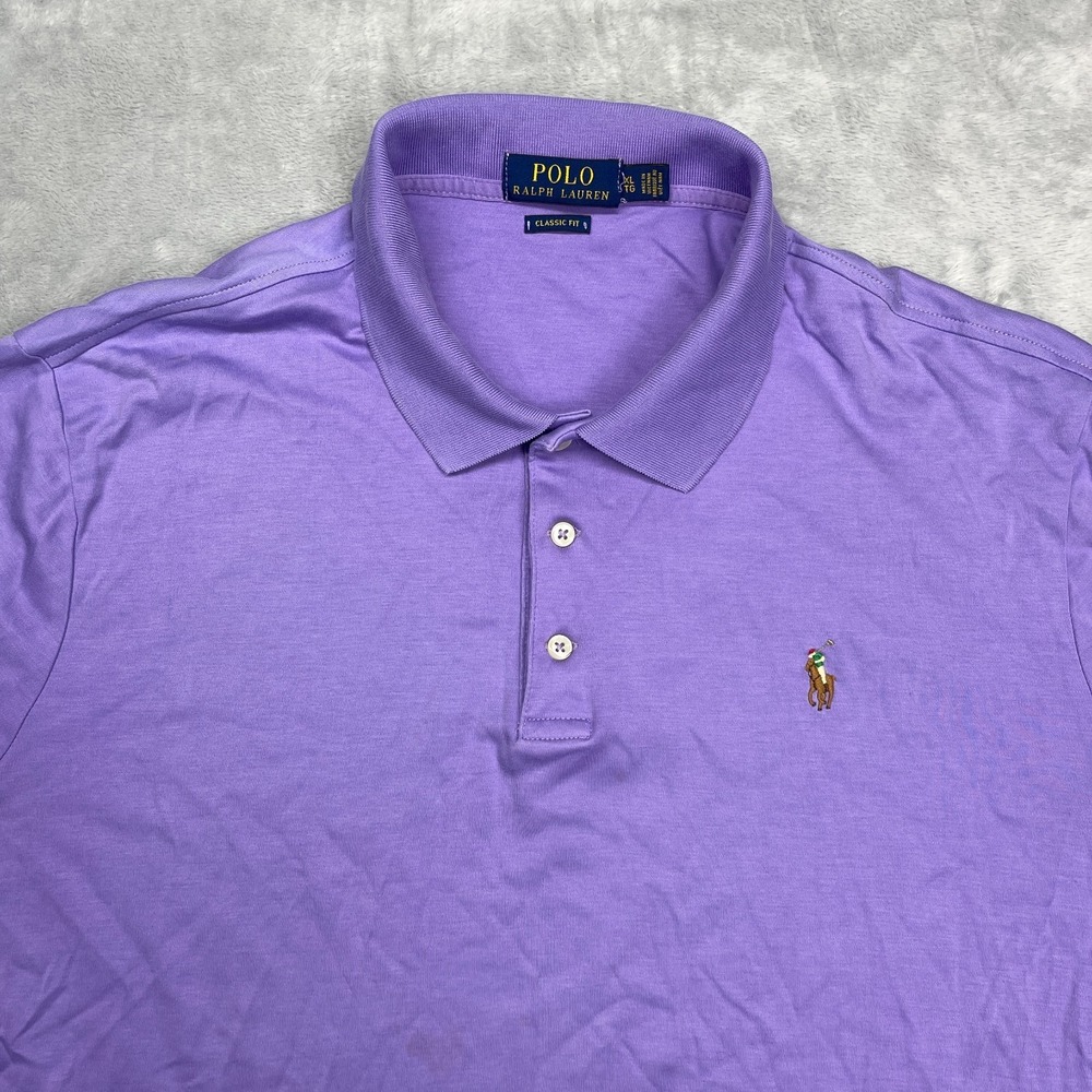 Polo Ralph‎ Lauren Polo Shirt Mens XL Purple Classic Fit Flesh Pony Logo Popover - Picture 6 of 6